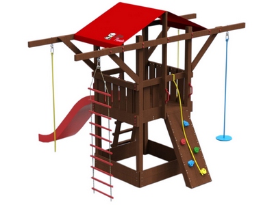 Деревянная детская площадка Непоседа с продольными балками и скалодромом (Модель 7)