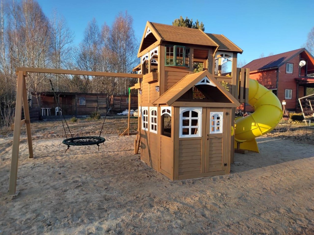 Детская деревянная площадка Клубный домик Макси с трубой Luxe - вид 2